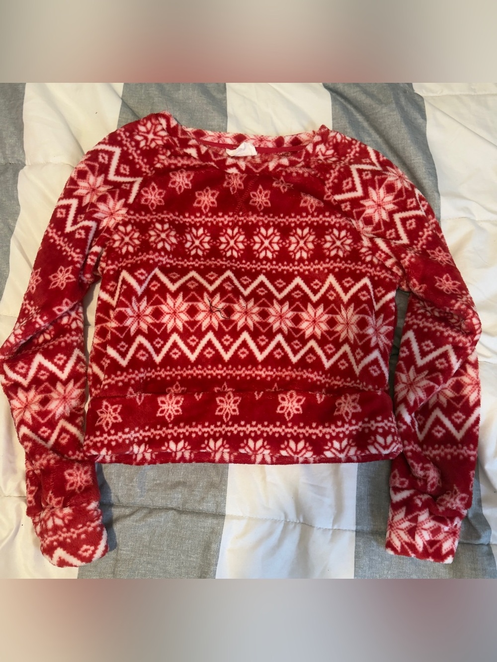 Red Fair Isle Fleece Pullover Sweater